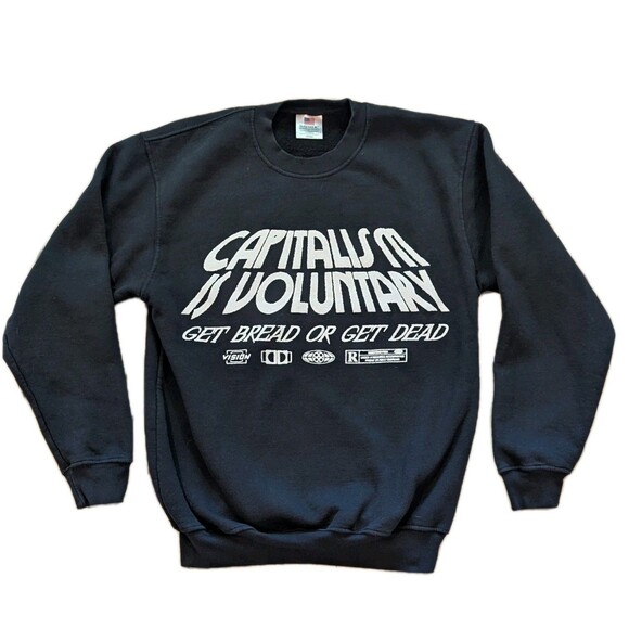 Bayside CAPITALISM IS VOLUNTARY Pullover Sweatshirt MEDIUM USA Made Skulls